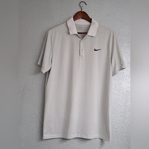 Nike Golf  Dri-Fit Grey & White Striped Shirt     Size L - Picture 1 of 5